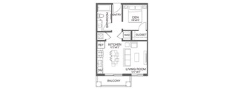 a floor plan of a small house with a kitchen and a living room