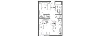 a floor plan of a small house with a kitchen and a living room