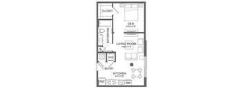 a floor plan of a small house with a kitchen and a living room
