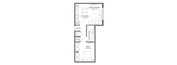 a floor plan of a small apartment with a bedroom and a living room