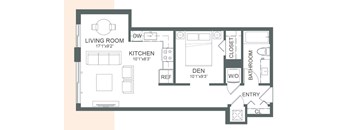 a floor plan of a living room with a kitchen and a dining room