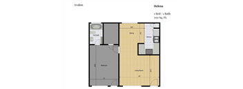 a floor plan of a small apartment with a bedroom and a bathroom
