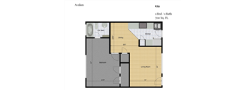 a floor plan of a small house with a bedroom and a bathroom