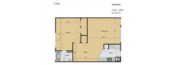 a floor plan of a studio apartment with a bedroom and a bathroom