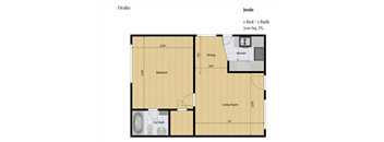 a floor plan of a room with a bedroom and a bathroom