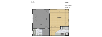 a floor plan of a small apartment with a bedroom and a bathroom