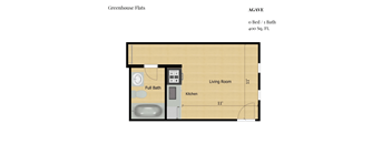 a floor plan of a room with a bathroom and a living room