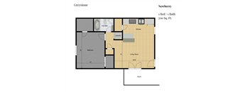 a floor plan of a small apartment with a bedroom and a bathroom