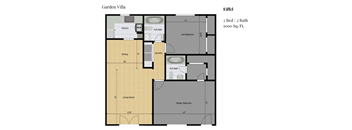 a floor plan of a studio apartment with a bedroom and a bathroom