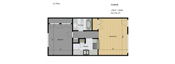 a floor plan of a house with a bedroom and a living room