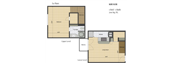 a floor plan of a small apartment with a bedroom and a living room