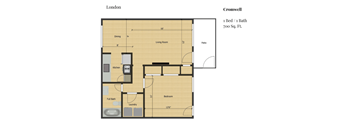 a floor plan of a room with a bed and a bath