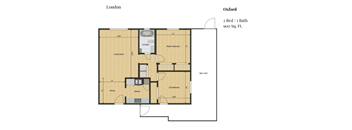 a floor plan of a room with a bed and a bath