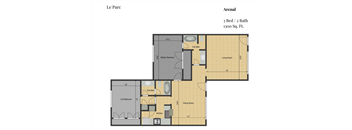 a floor plan of an apartment with a bedroom and a living room