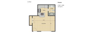 a floor plan of a small house with a bedroom and a bathroom