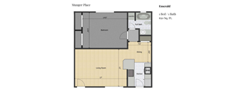 a floor plan of a room with a bedroom and a bathroom