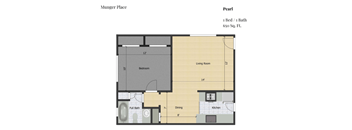 a floor plan of a room with a bedroom and a bathroom