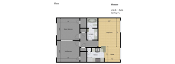 a floor plan of a small apartment with a bedroom and a bathroom
