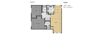 a floor plan of a 1 bedroom apartment