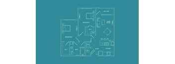 a floor plan of an apartment with furniture and a blue