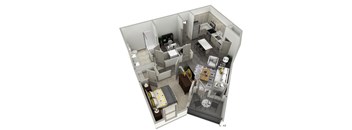 a floor plan with a bedroom and a living room