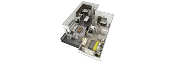 a floor plan with a bedroom and a living room