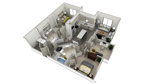 a floor plan with a bedroom and a kitchen