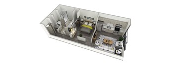 a bedroom with a bed and a desk