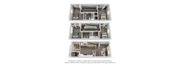 a 3d floor plan of a 2100 sq ft apartment