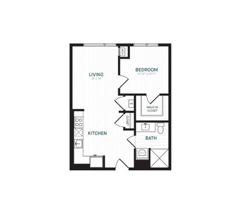 a floor plan of a house with a bedroom and a living room