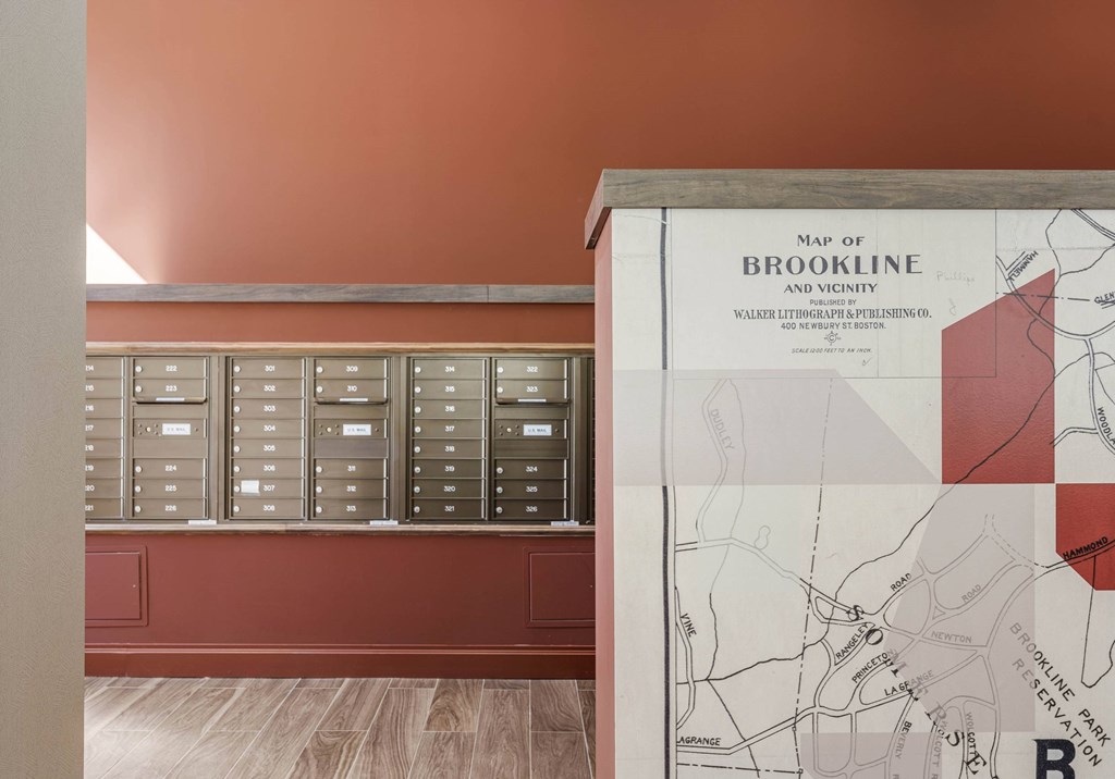 a map is displayed next to a cabinet of drawers in
