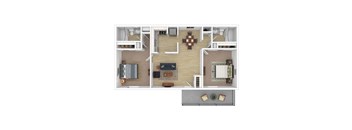 a 1 bedroom floorplan with a living room and a dining room
