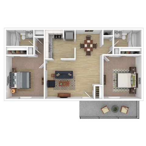 a 1 bedroom floorplan with a living room and a dining room