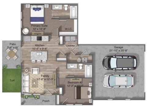 Emily - 2x2 957 sqft townhome with 2 car garage and small backyard