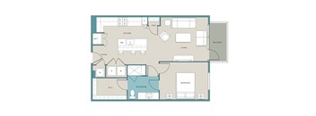 a floor plan of a residence with a bedroom and living room