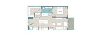 a floor plan of a residence with a bedroom and a living room