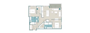 a floor plan of a house with blue and tan floors