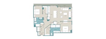 a floor plan of a house with a blue and tan
