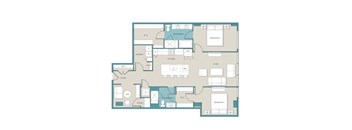 a floor plan of a house with blue and tan tiles