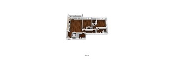 an illustration of a 1 bedroom floor plan with a wood floor