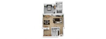 a floor plan with a bedroom and a kitchen