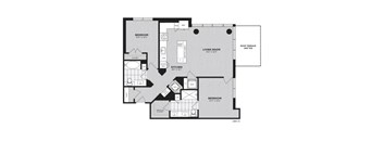 a floor plan of a living room and a bedroom