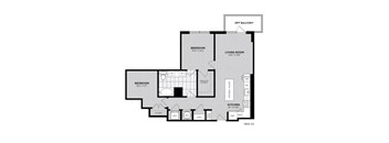 a floor plan of a 1 story apartment with a bedroom and a living room