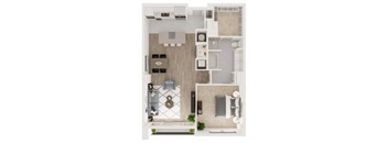 two bedroom floor plan with a bathroom and a living room