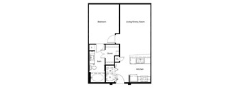 a floor plan with a bedroom and a living room