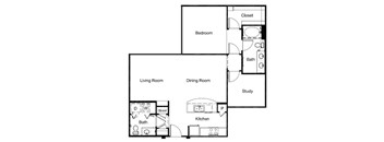 a floor plan of a house with a bedroom and a living room