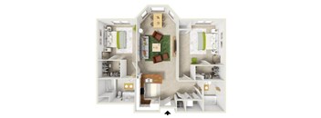 a 2 bedroom floor plan with a bathroom and a living room