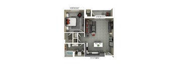 3d model of a 1 bedroom apartment
