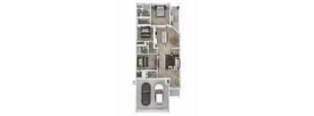 a floor plan of a bedroom apartment with a white car