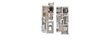 two different floor plans of a white car in a